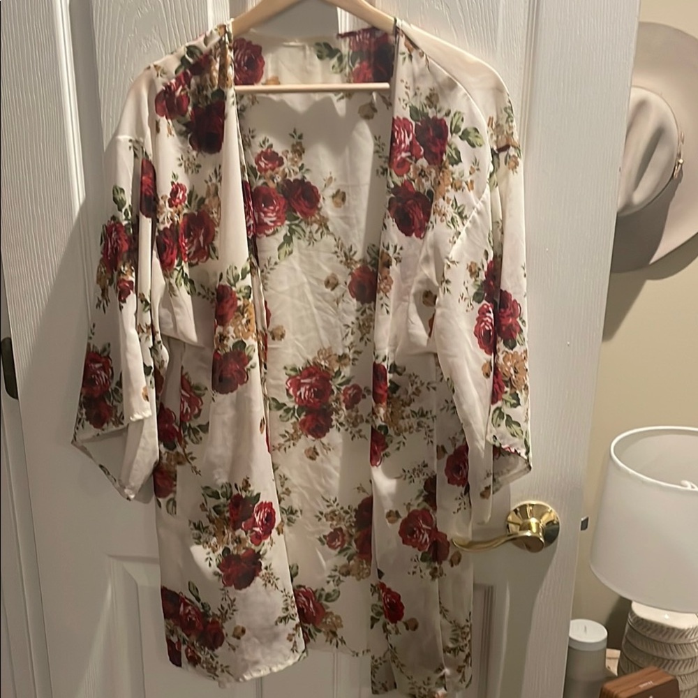 Floral Kimono Cardigan - Red and White